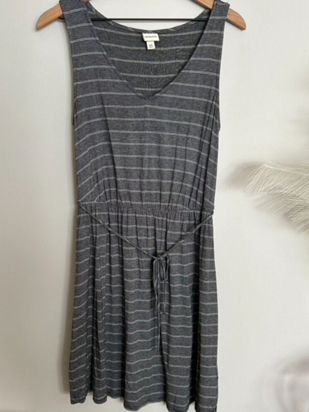 Grey White Stripe Sleeveless V‑Neck Casual Dress